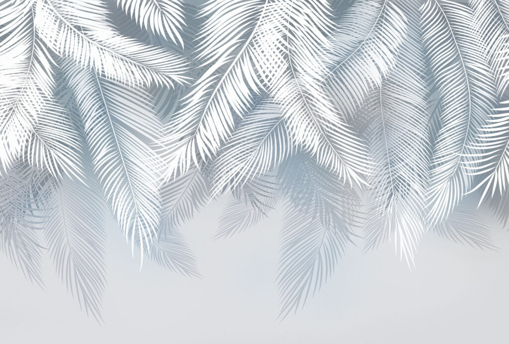Witte palmveren boven ijsblauw — volledig ontwerp