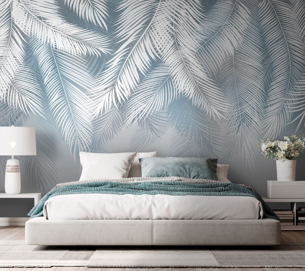 Witte palmveren boven ijsblauw — interieur 1