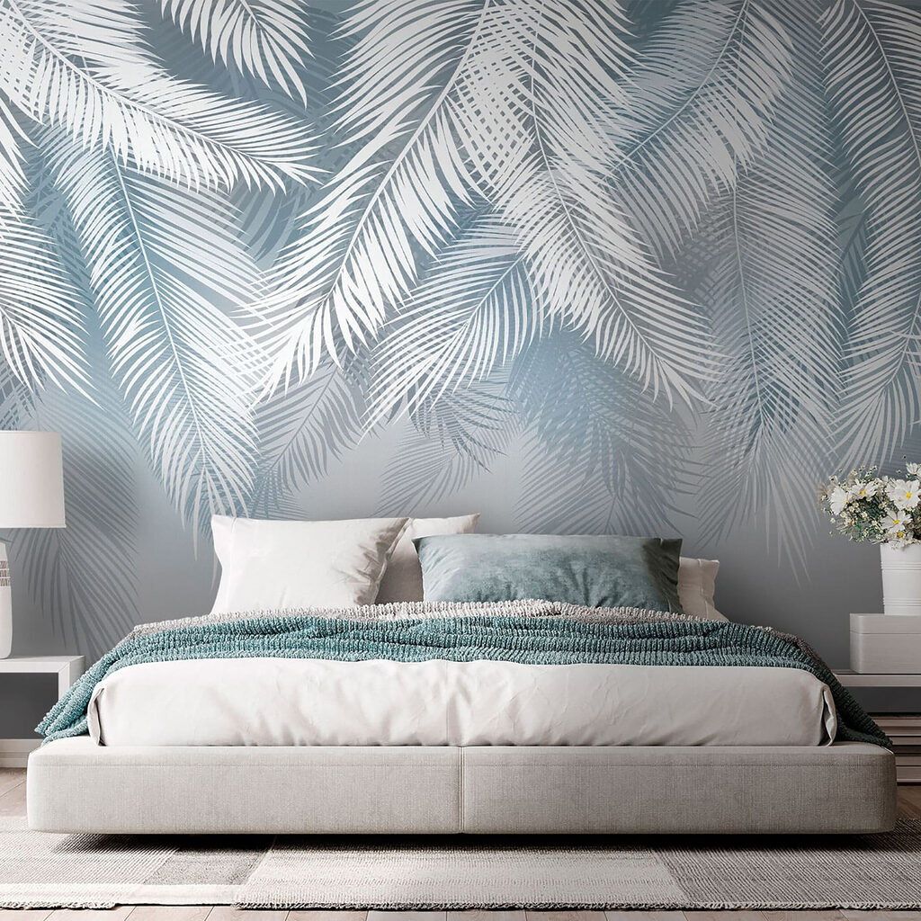 Witte palmveren boven ijsblauw — interieur 3