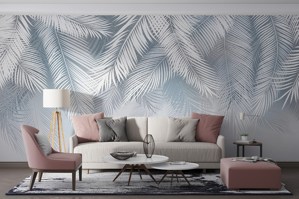 Witte palmveren boven ijsblauw — interieur 4