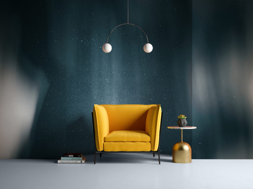 Lichtsporen in diepblauwe mist — interieur 2