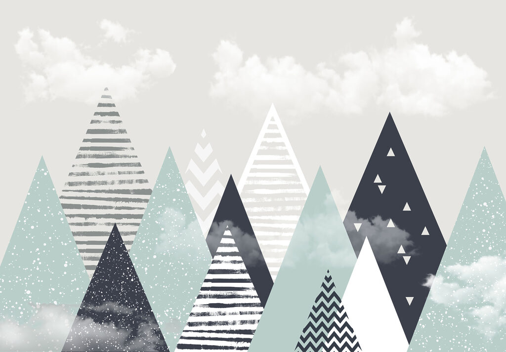 Gestreepte bergpunten onder wolken — volledig ontwerp