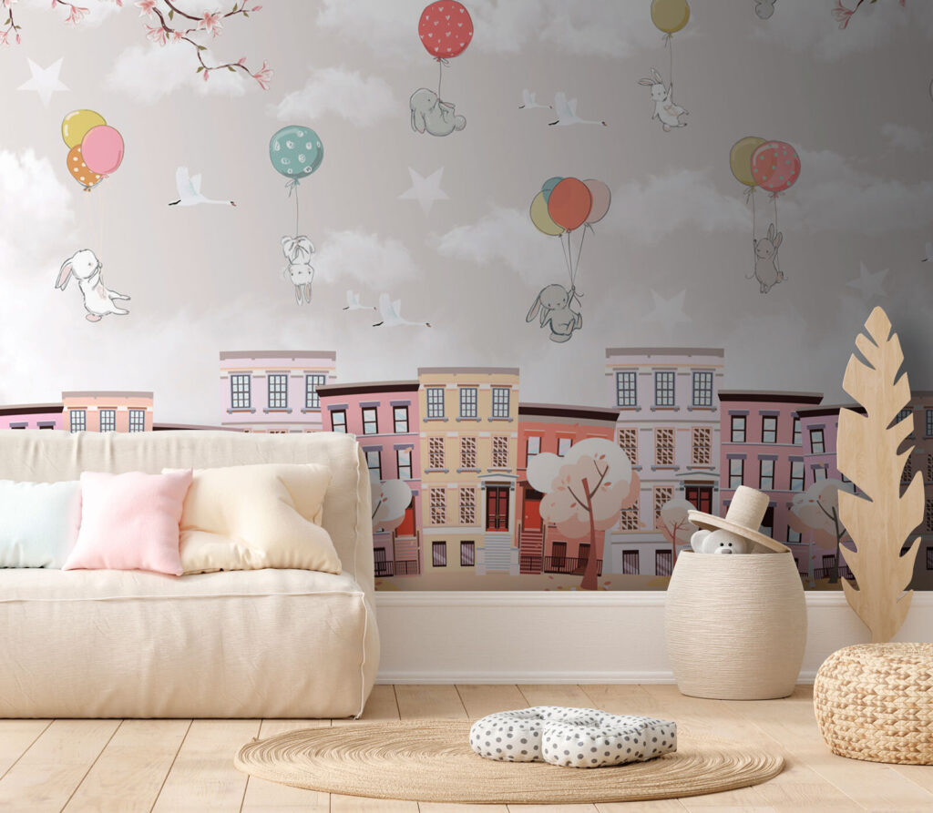 Dieren zweven boven pastelgevels — interieur 2
