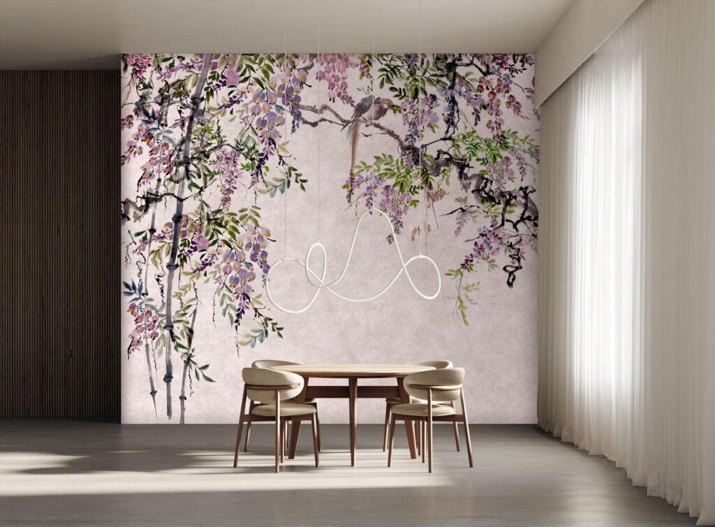 Paarse bloesemtrossen langs bovenhoek — interieur 3