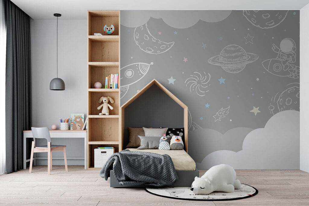 Ruimtetekeningen boven grijze wolken — interieur 3