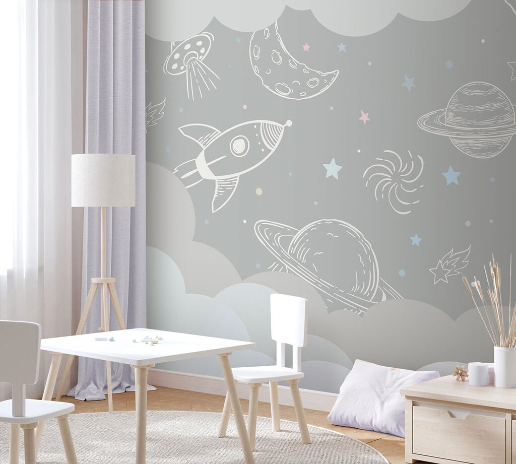 Ruimtetekeningen boven grijze wolken — interieur 4