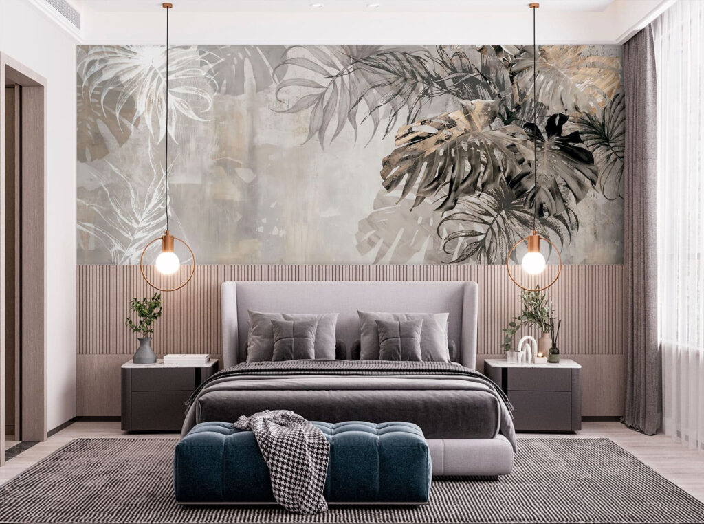 Donkere palmveren op beige — interieur 2