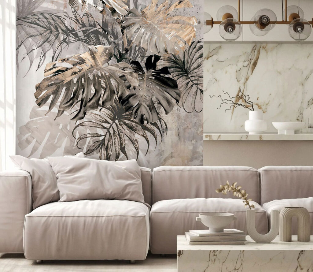 Donkere palmveren op beige — interieur 1