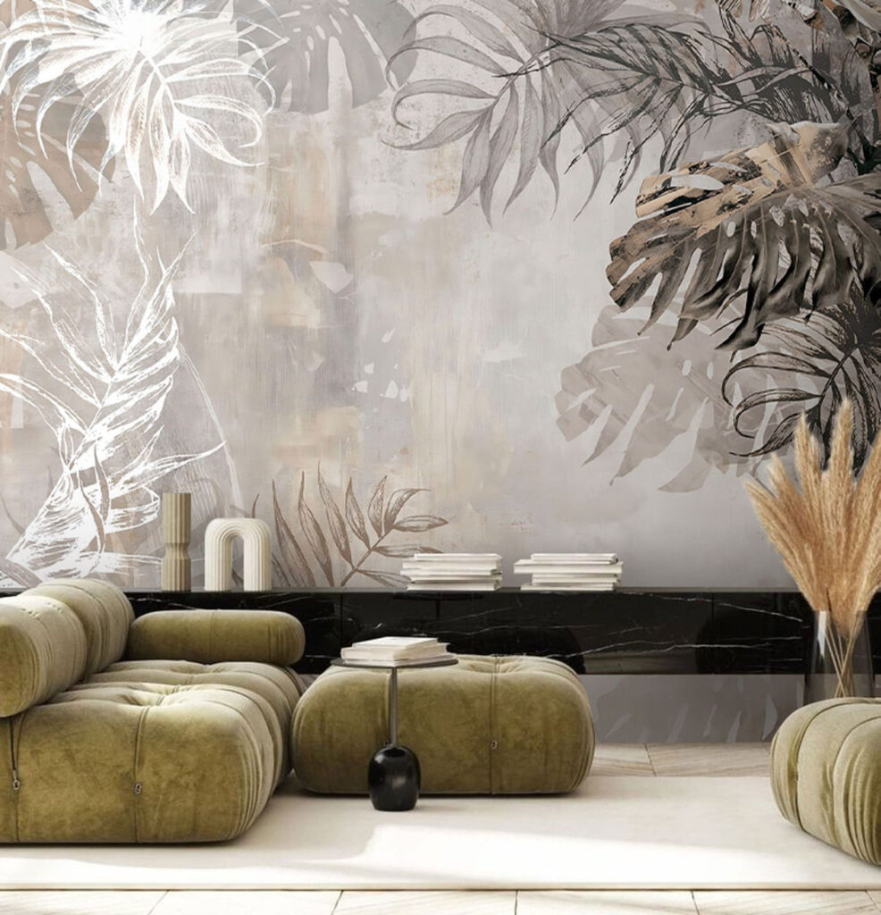 Donkere palmveren op beige — interieur 3