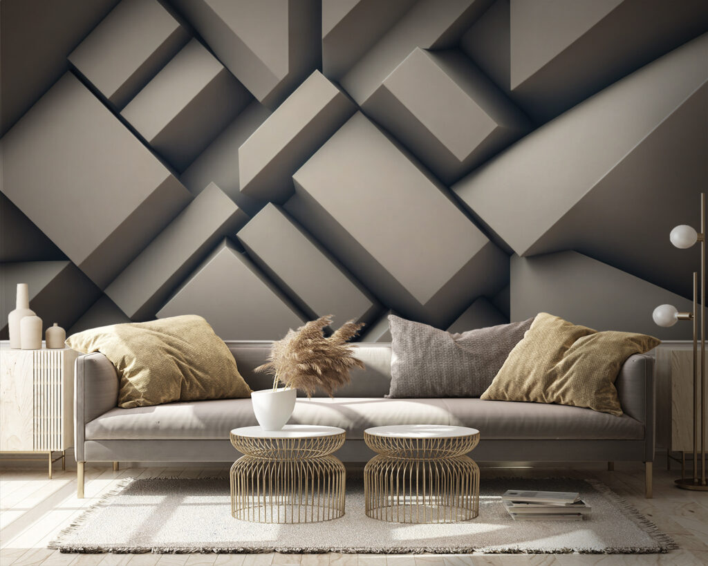 Grijze balken in hoekritme — interieur 1