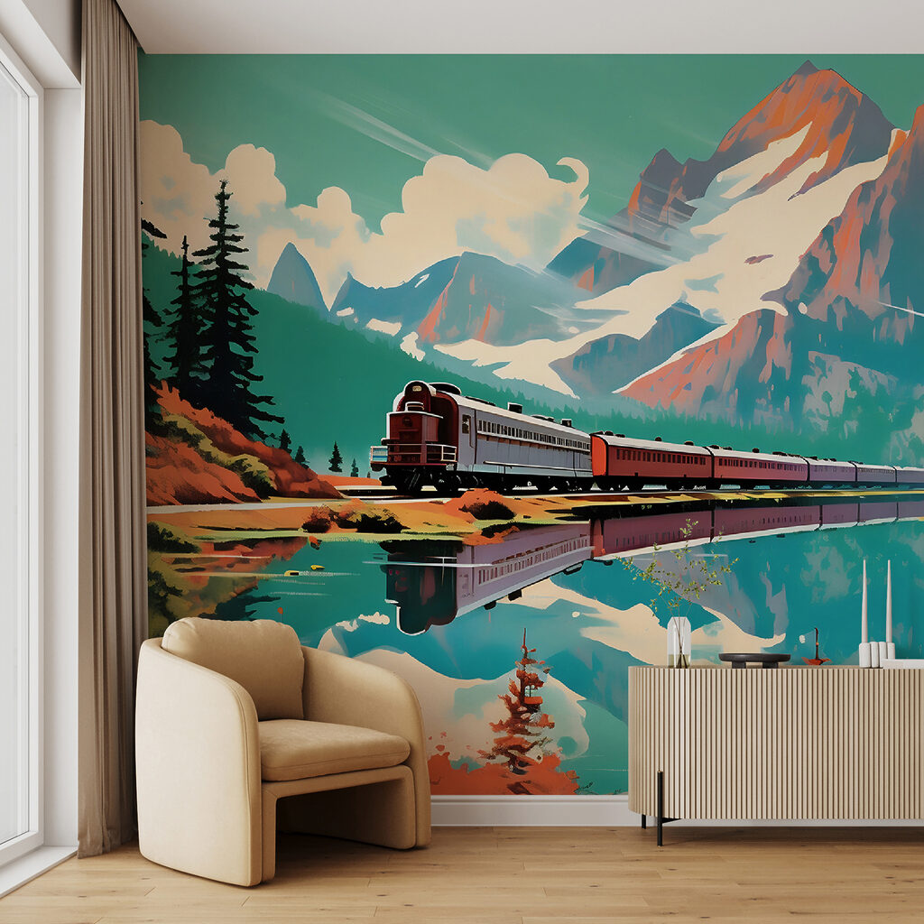 Trein langs een bergmeer — interieur 3