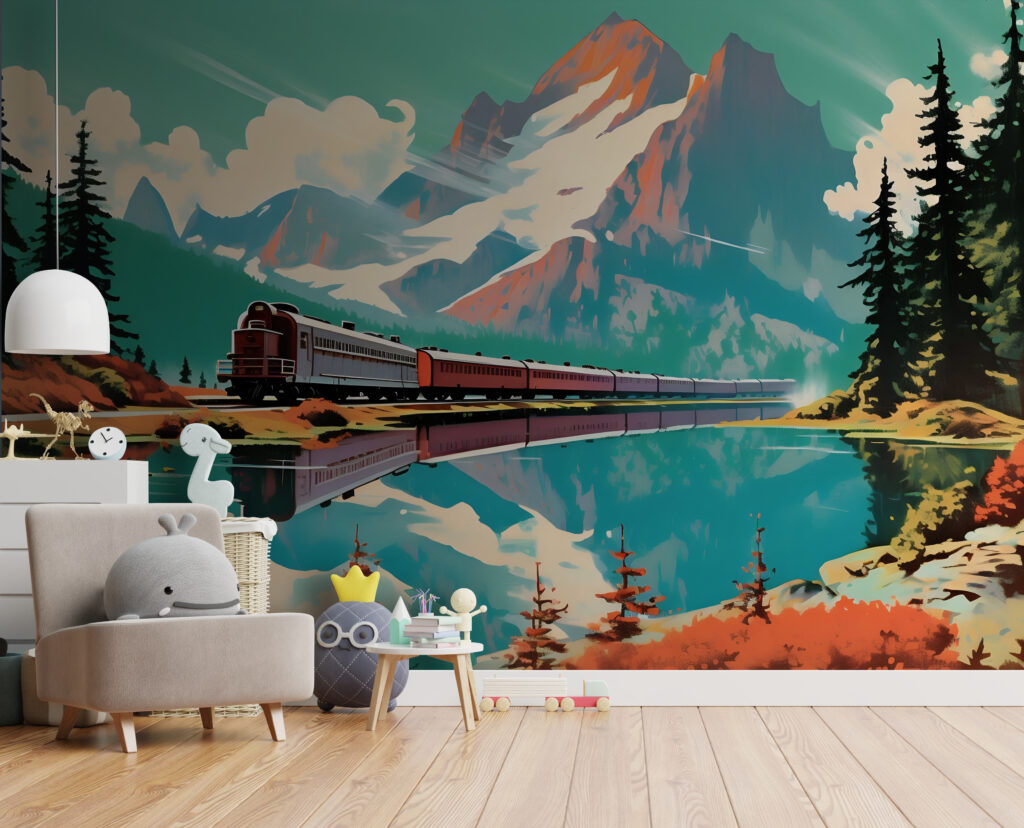 Trein langs een bergmeer — interieur 2