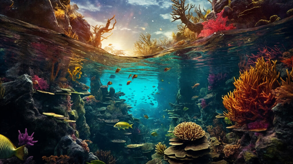 Boven en onder koraalwater — volledig ontwerp