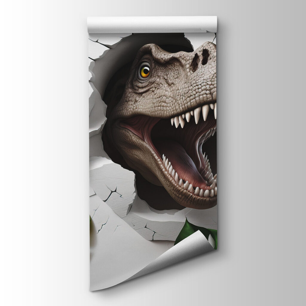 Dinosauruskop tussen groene bladeren — productweergave