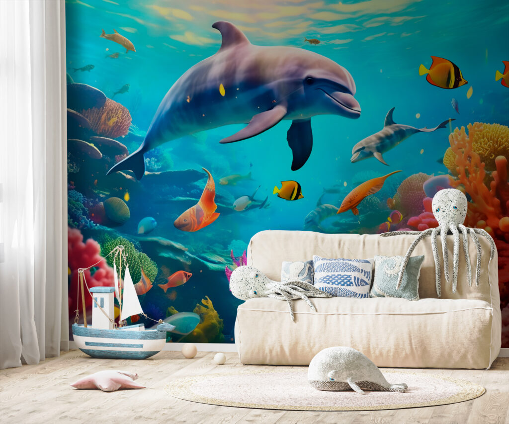Dolfijn tussen kleurrijk koraal — interieur 2