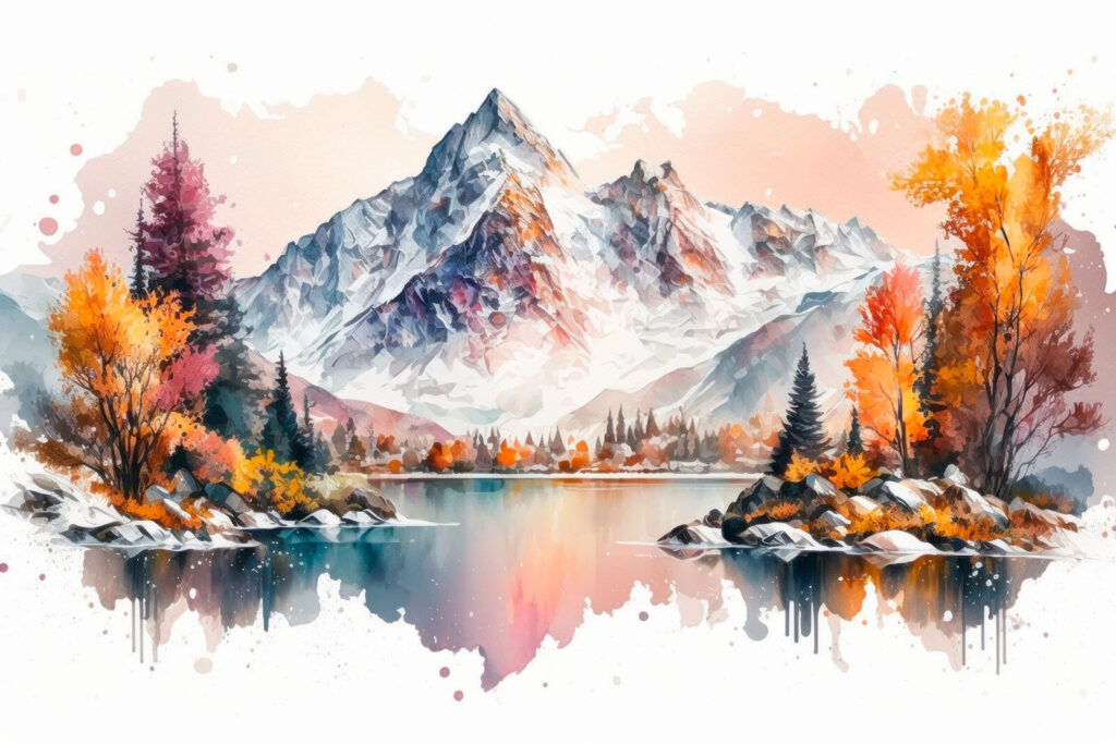 Herfstkleuren rond het bergmeer — volledig ontwerp