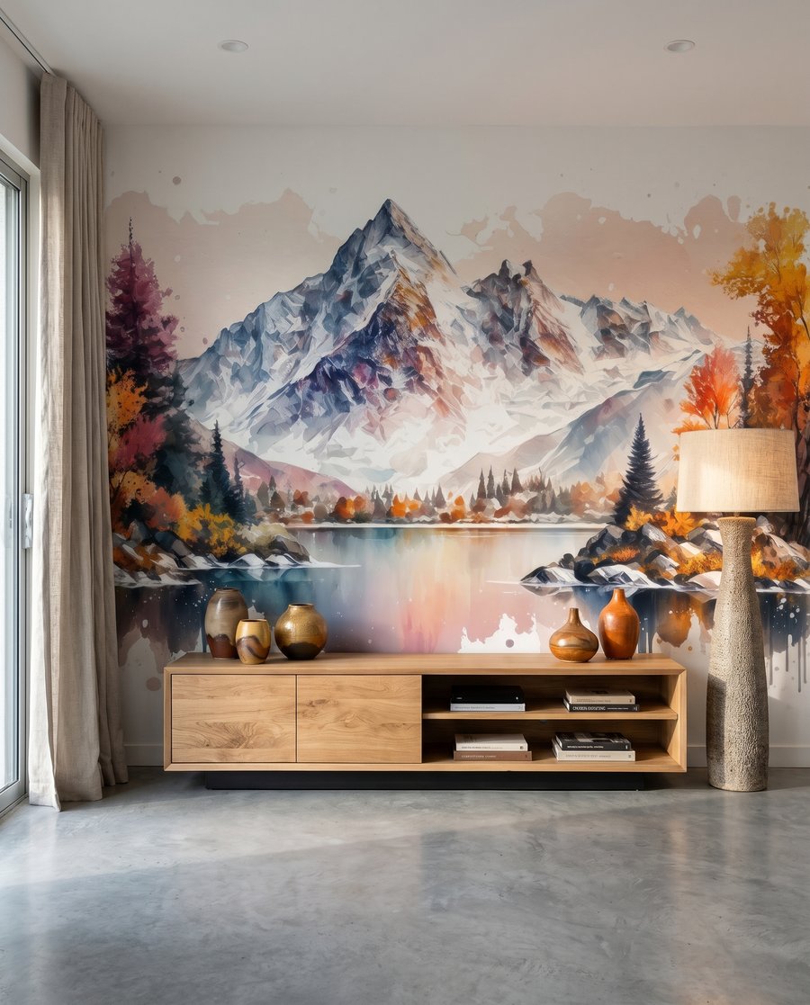 Herfstkleuren rond het bergmeer in een interieur