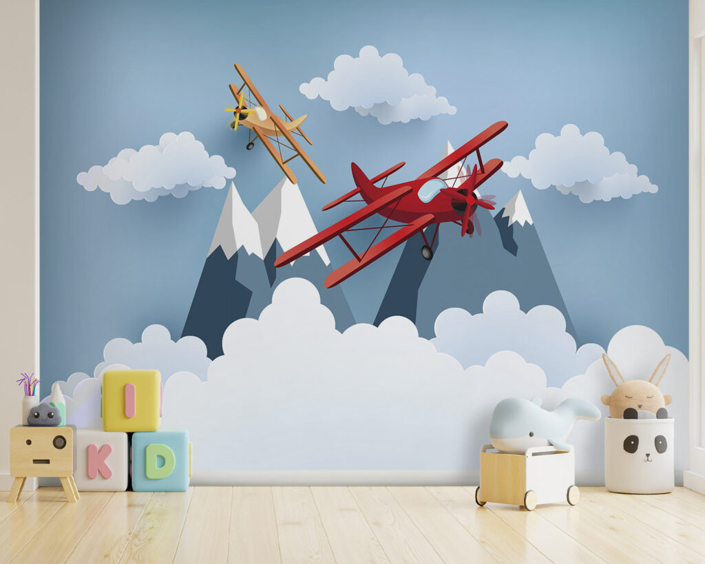 Vliegtuigjes rond witte wolken — interieur 3