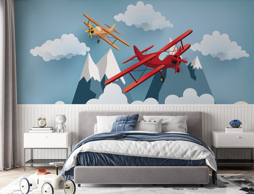 Vliegtuigjes rond witte wolken — interieur 4