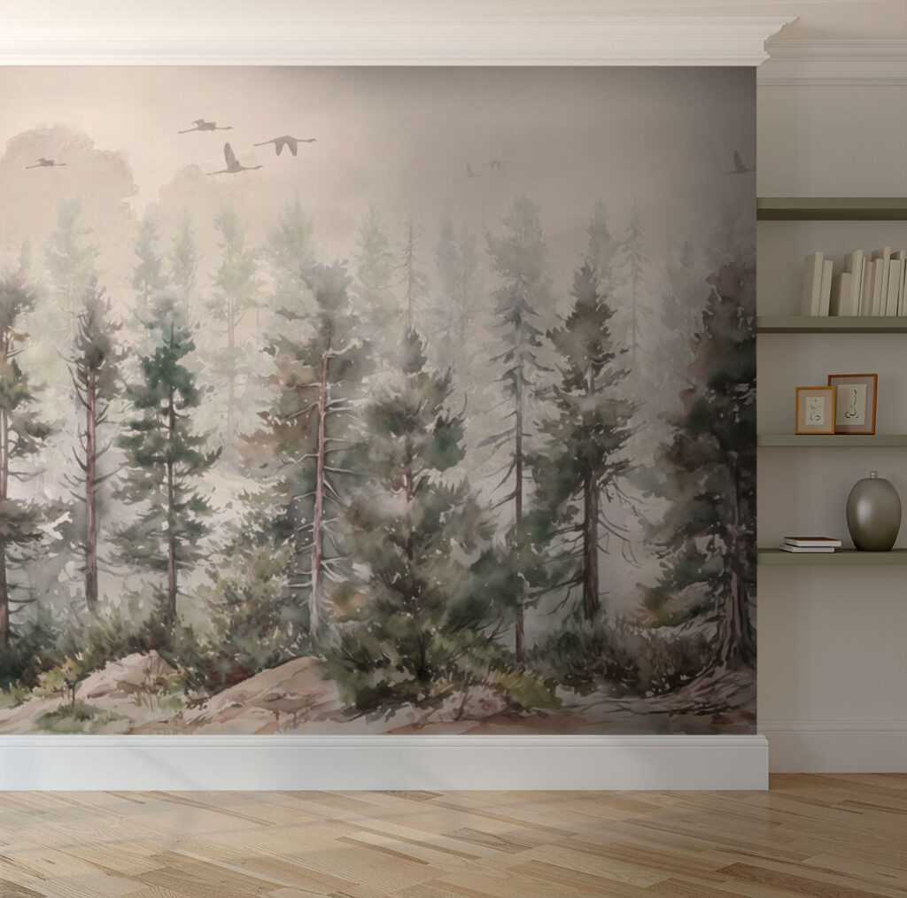 Getekende dennen in zandmist — interieur 1