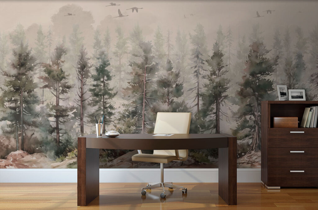Getekende dennen in zandmist — interieur 2