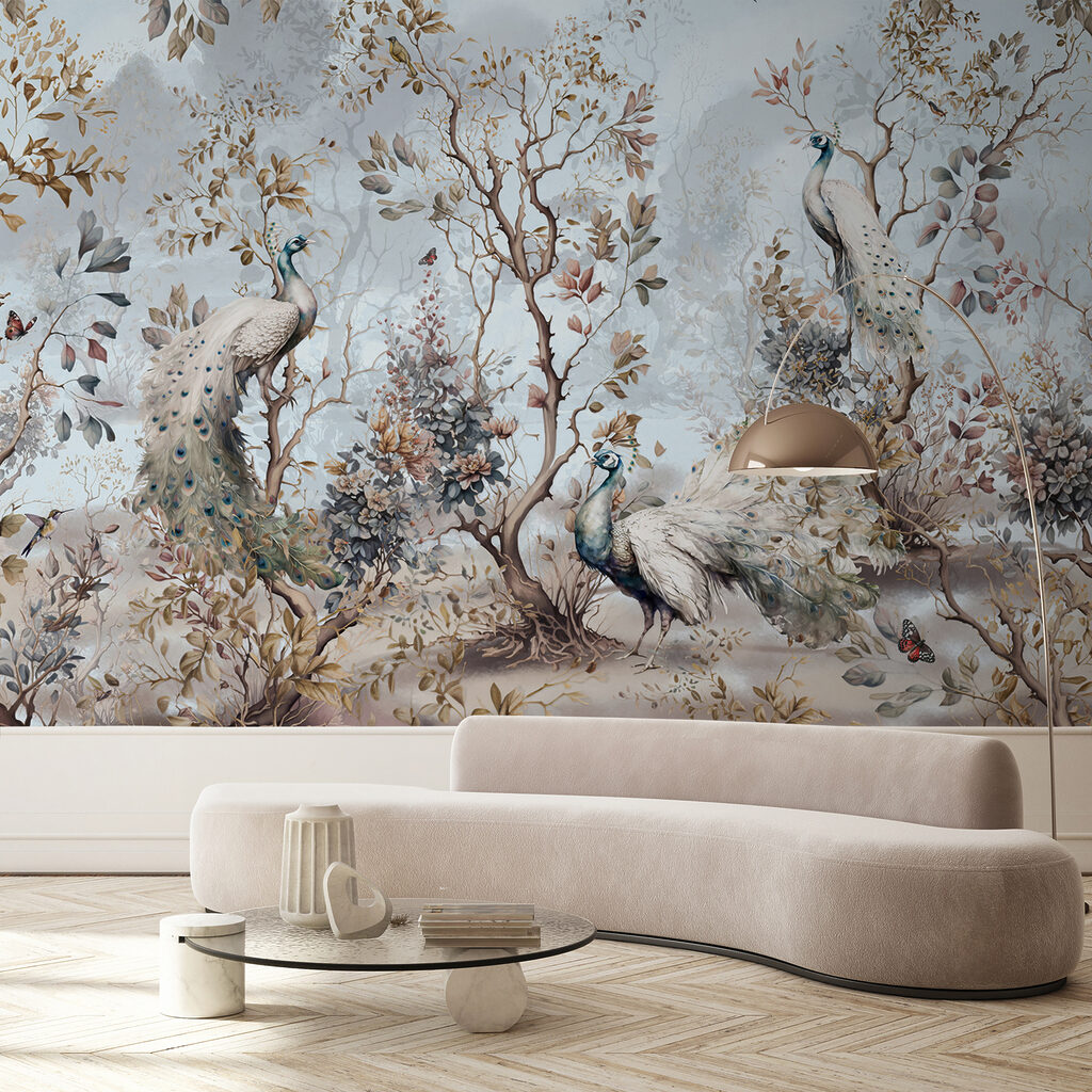 Schilderij van pauwen in een bos — interieur 4