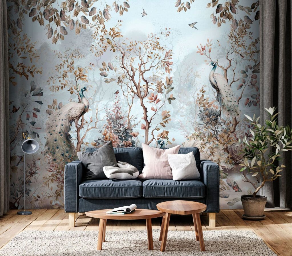 Schilderij van pauwen in een bos — interieur 3