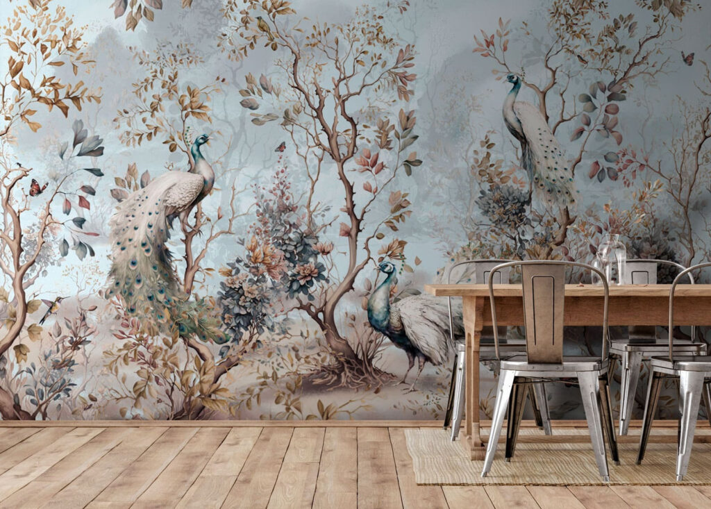 Schilderij van pauwen in een bos — interieur 1