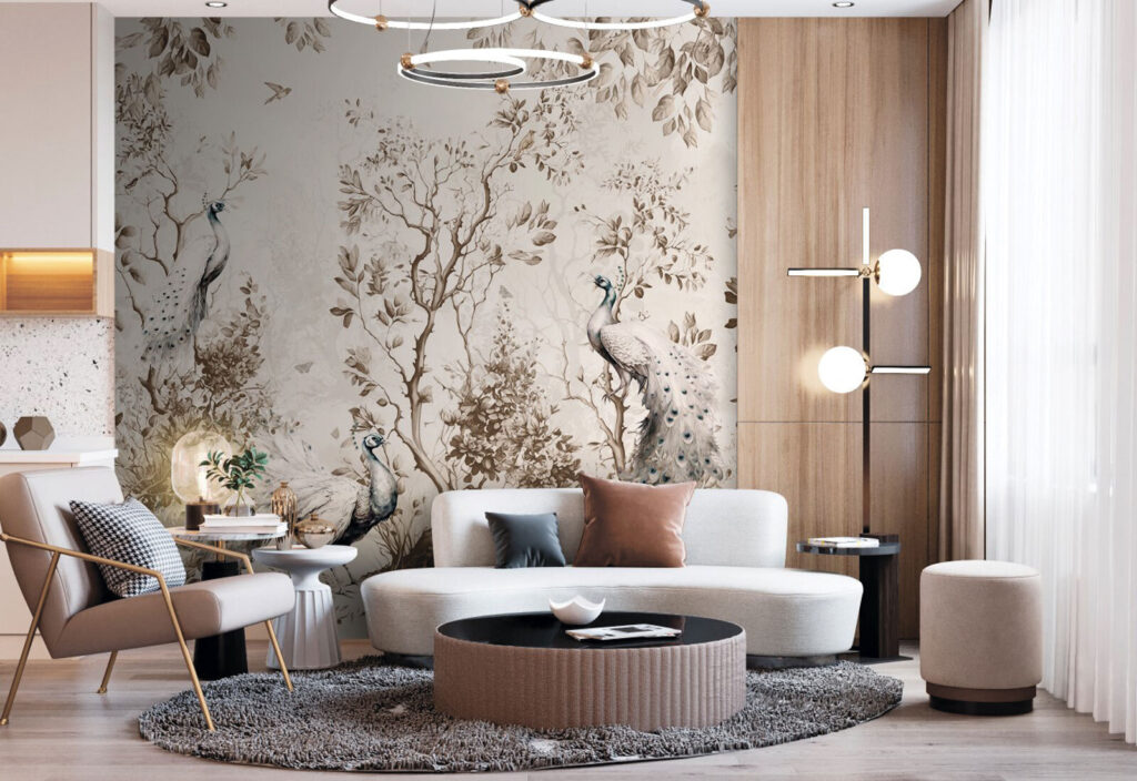 Pauwen in verweerde lijnvoering — interieur 2