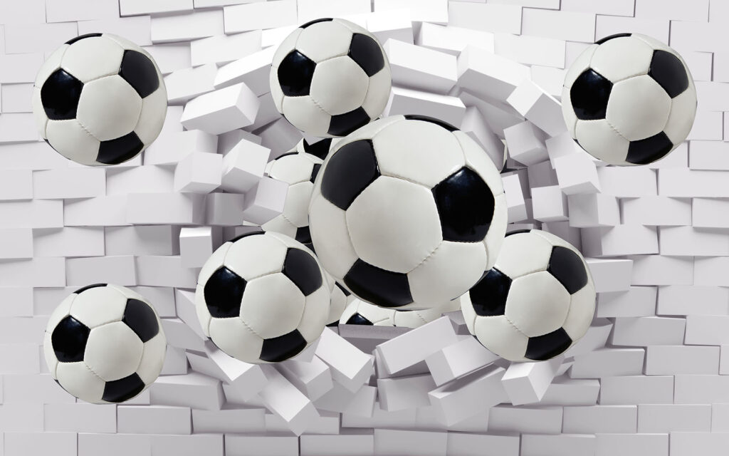Voetballen breken door baksteen — volledig ontwerp