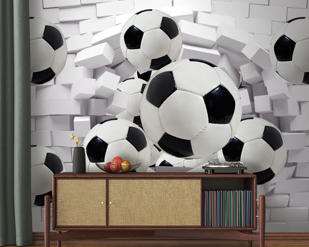 Voetballen breken door baksteen — interieur 2