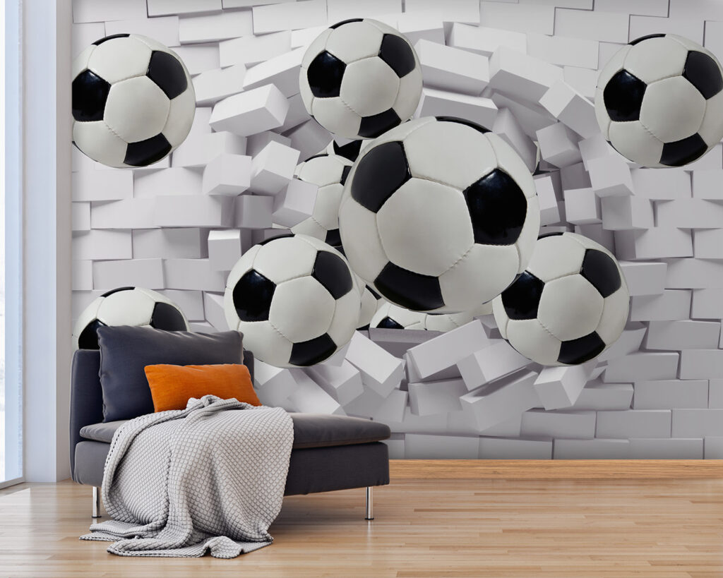 Voetballen breken door baksteen — interieur 3