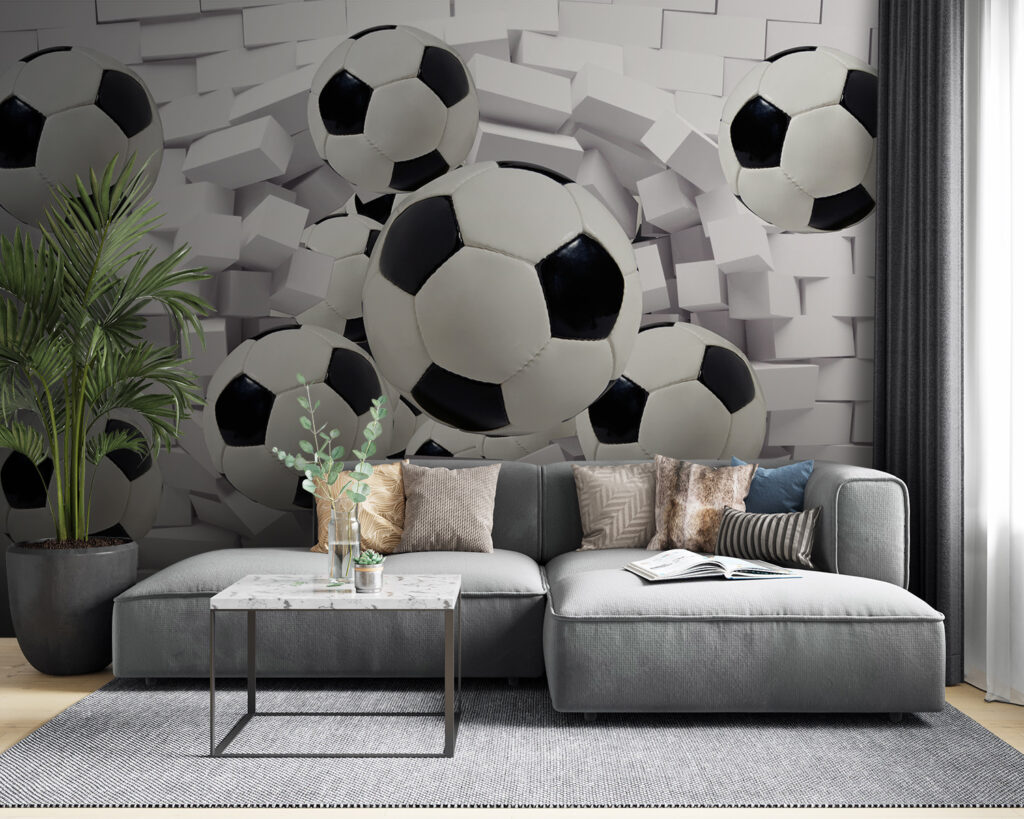 Voetballen breken door baksteen — interieur 1