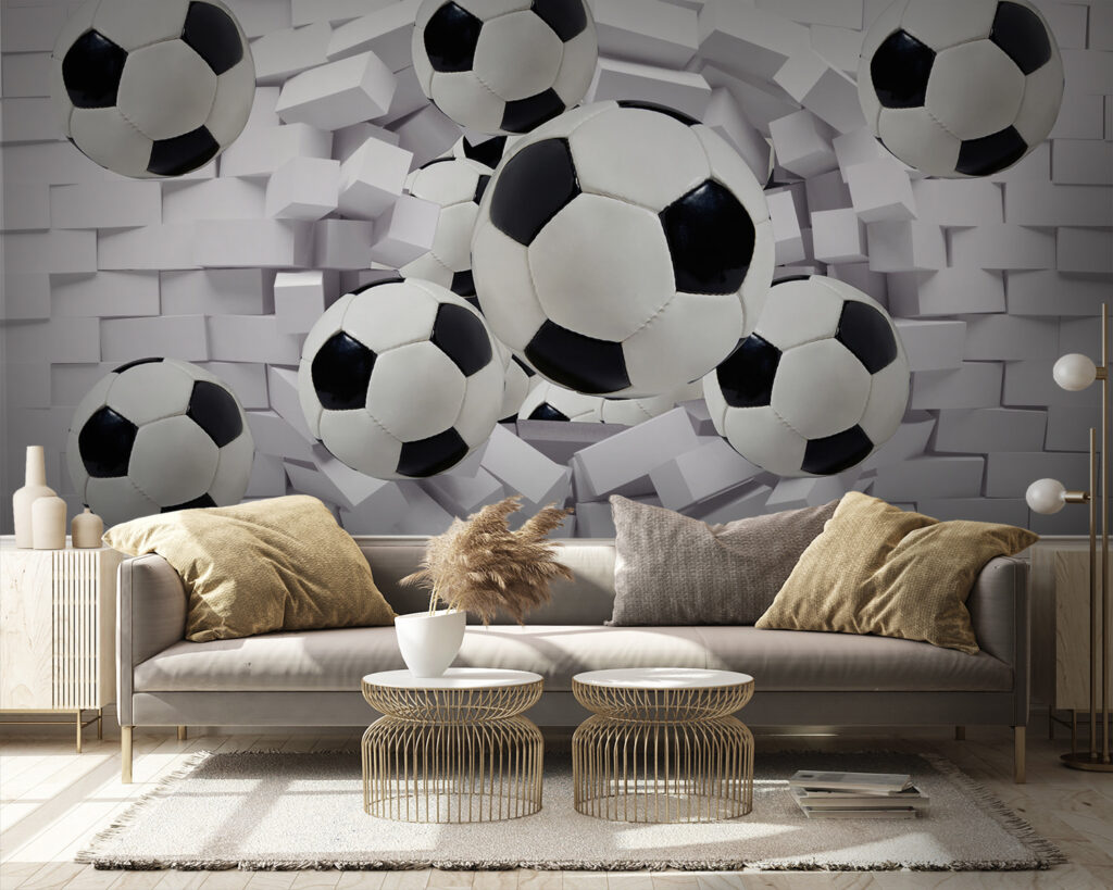 Voetballen breken door baksteen — interieur 4