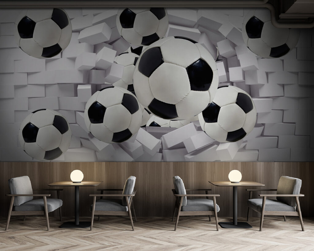 Voetballen breken door baksteen — interieur 5