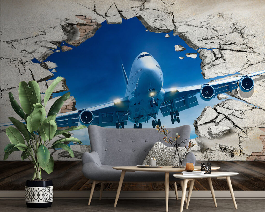 Vliegtuig door gebarsten muur — interieur 1