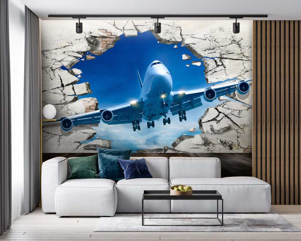 Vliegtuig door gebarsten muur — interieur 3