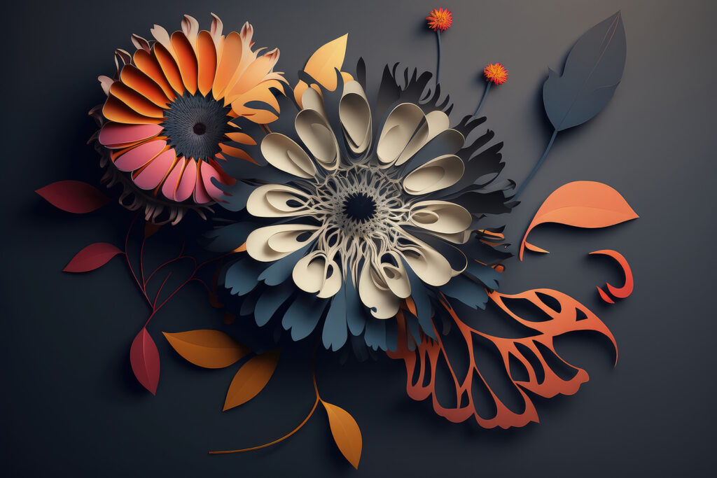 Bloemen in gevouwen kleurlagen — volledig ontwerp
