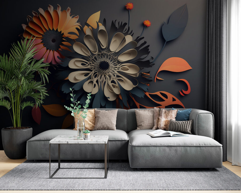 Bloemen in gevouwen kleurlagen — interieur 1