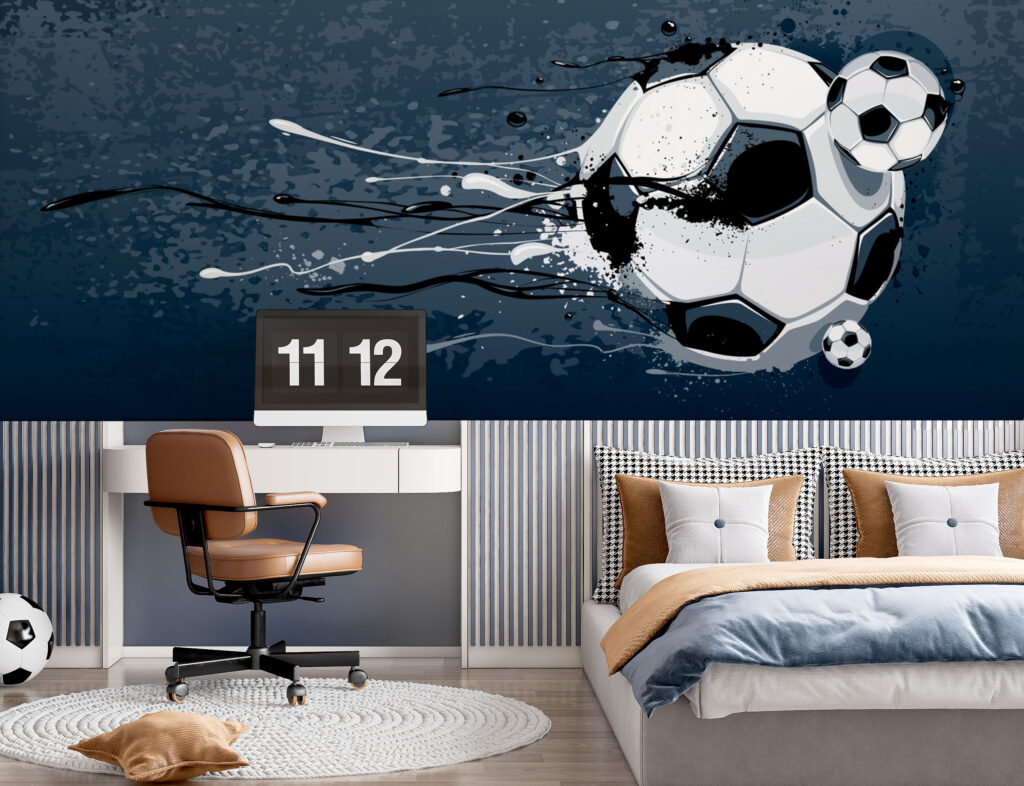 Voetbal met verfspatten in een interieur