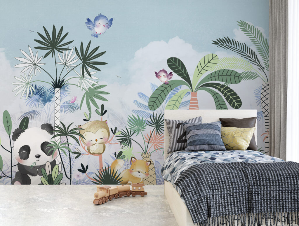 Panda, leeuw tussen palmen — interieur 2