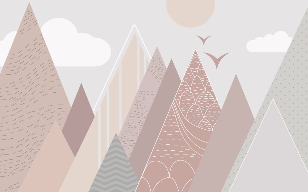 Landschap van bergen en vogels — volledig ontwerp