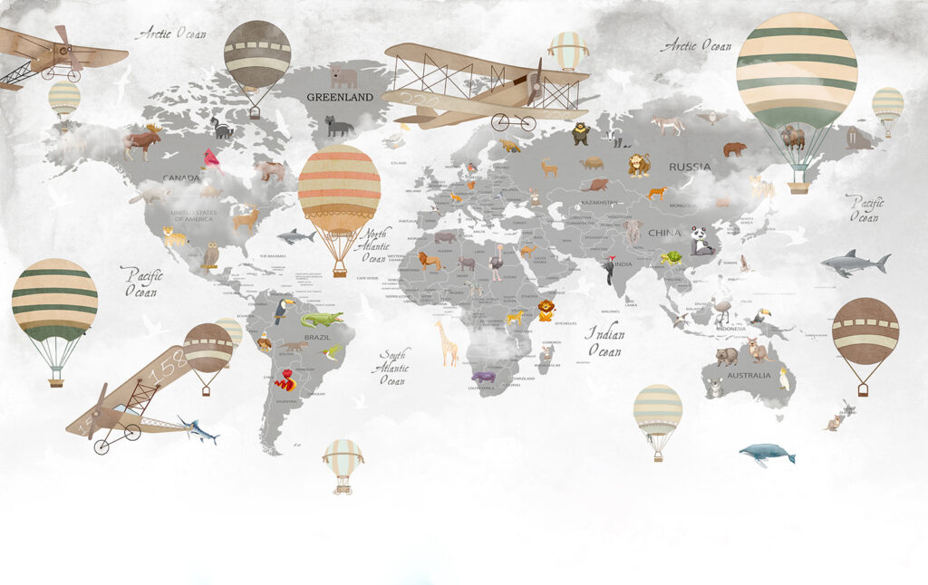 Wereldkaart met ballonroutes — volledig ontwerp