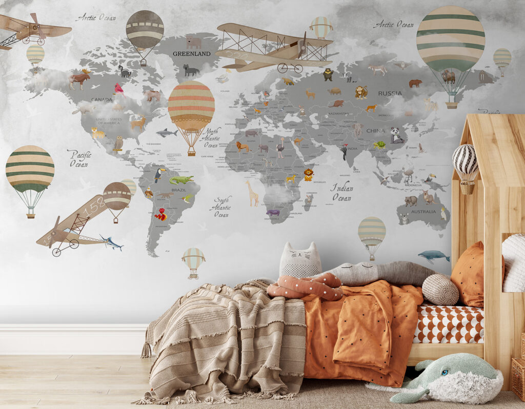 Wereldkaart met ballonroutes — interieur 1