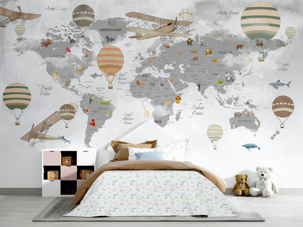 Wereldkaart met ballonroutes — interieur 2