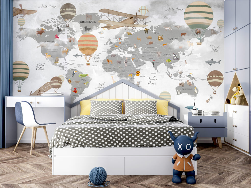 Wereldkaart met ballonroutes — interieur 3