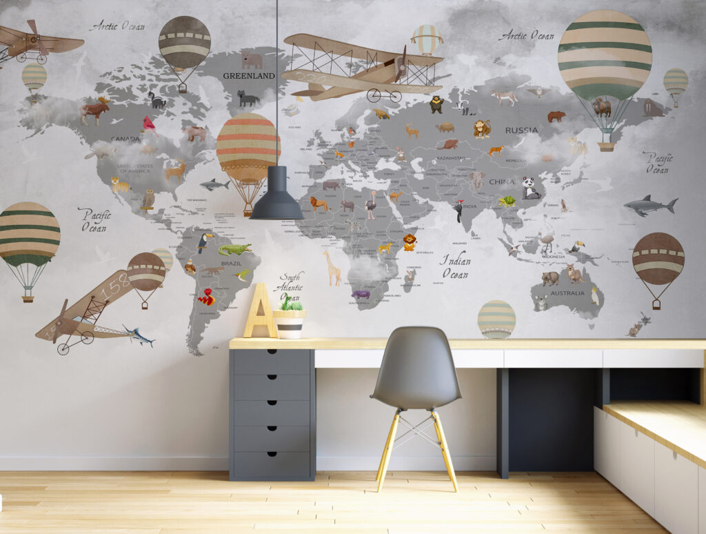 Wereldkaart met ballonroutes — interieur 4