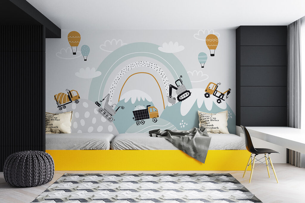 Werkvoertuigen onder een regenboog — interieur 4