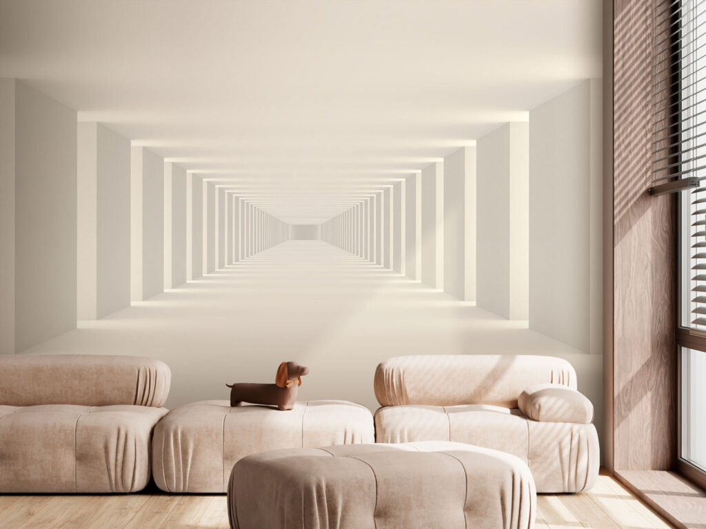 Lange witte kamer met zuilen in een interieur