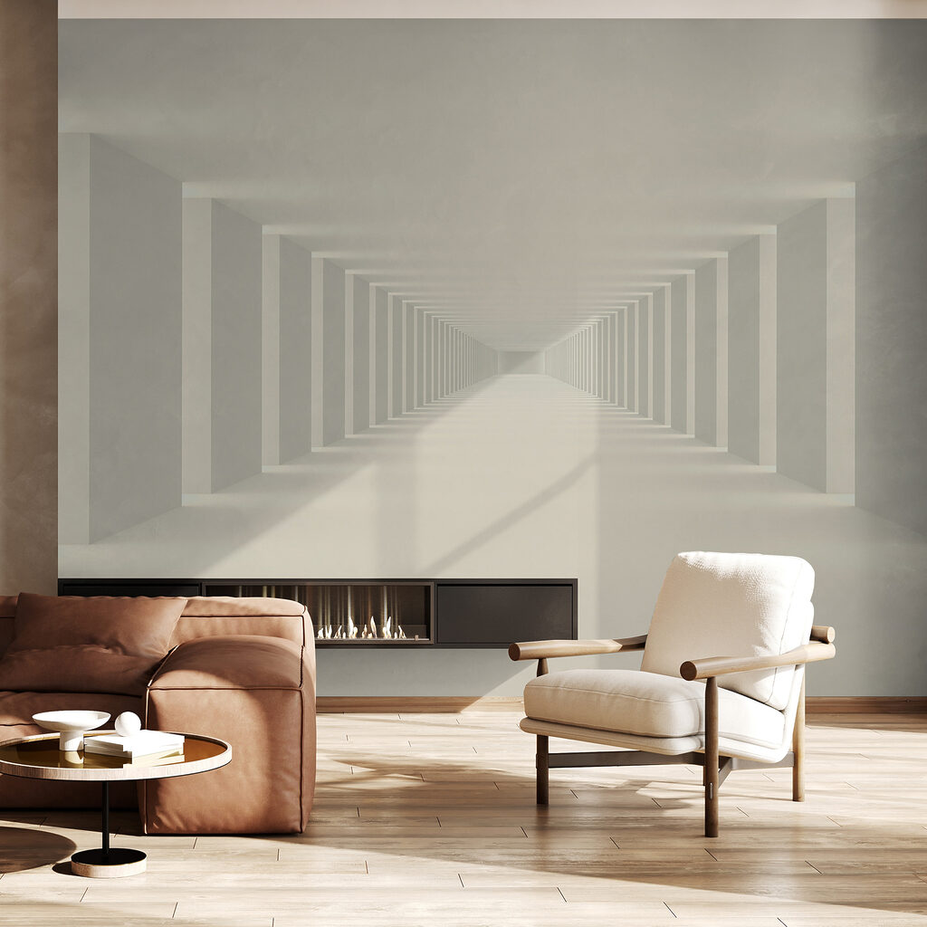 Lange witte kamer met zuilen — interieur 4